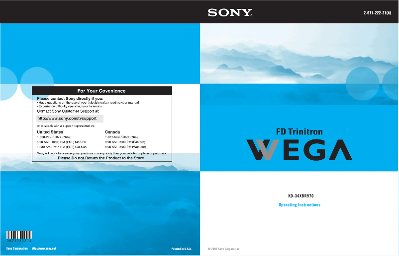 Page 1 de la notice Manuel utilisateur Sony KD-34XBR970
