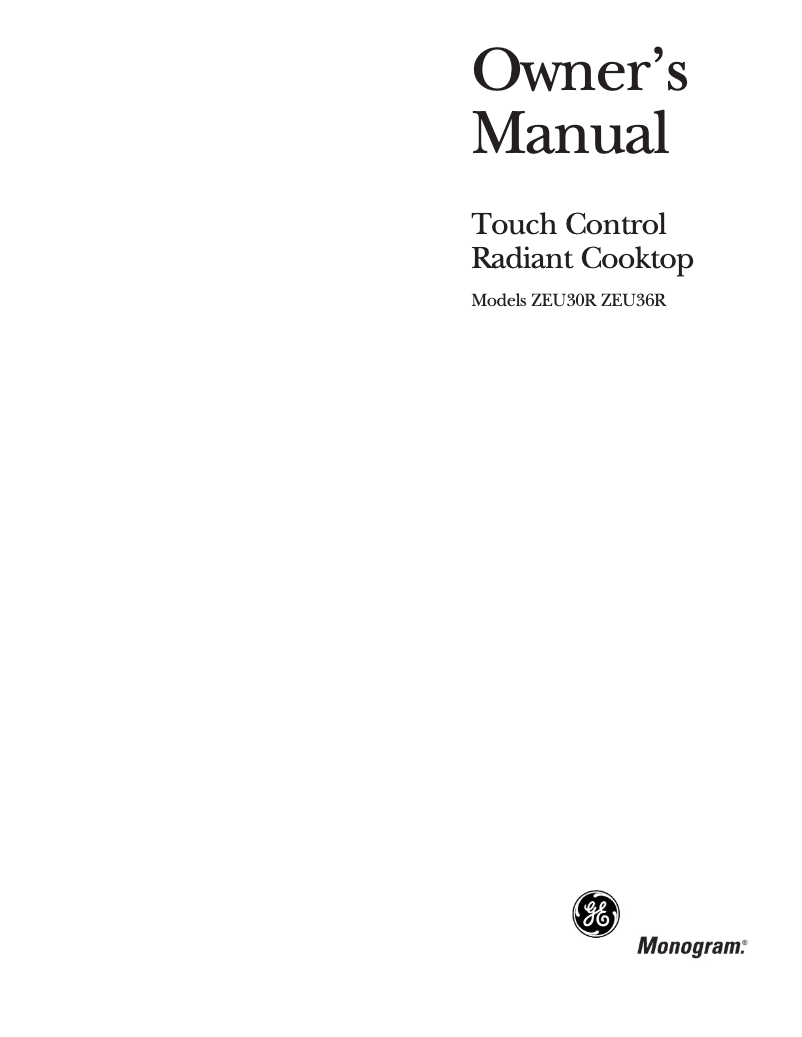 Page 1 of the manual Use and Maintenance Manual GE ZEU30RWFWW