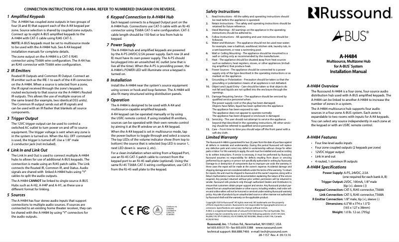 Page n°1 - Manuel utilisateur Russound A-H484