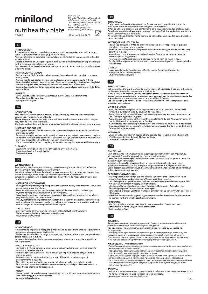 Página 1 del manual Manual de usuario Miniland Nutrihealthy Plate 89422