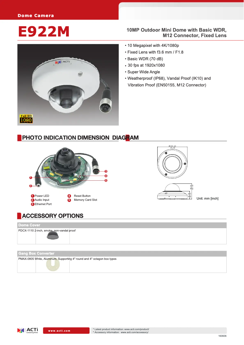 Page n°1 - Fiche technique ACTi E922M