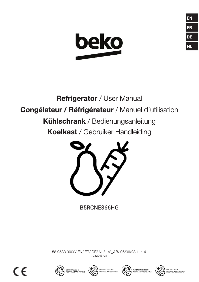 Page 1 de la notice Manuel utilisateur Beko B5RCNE366HG