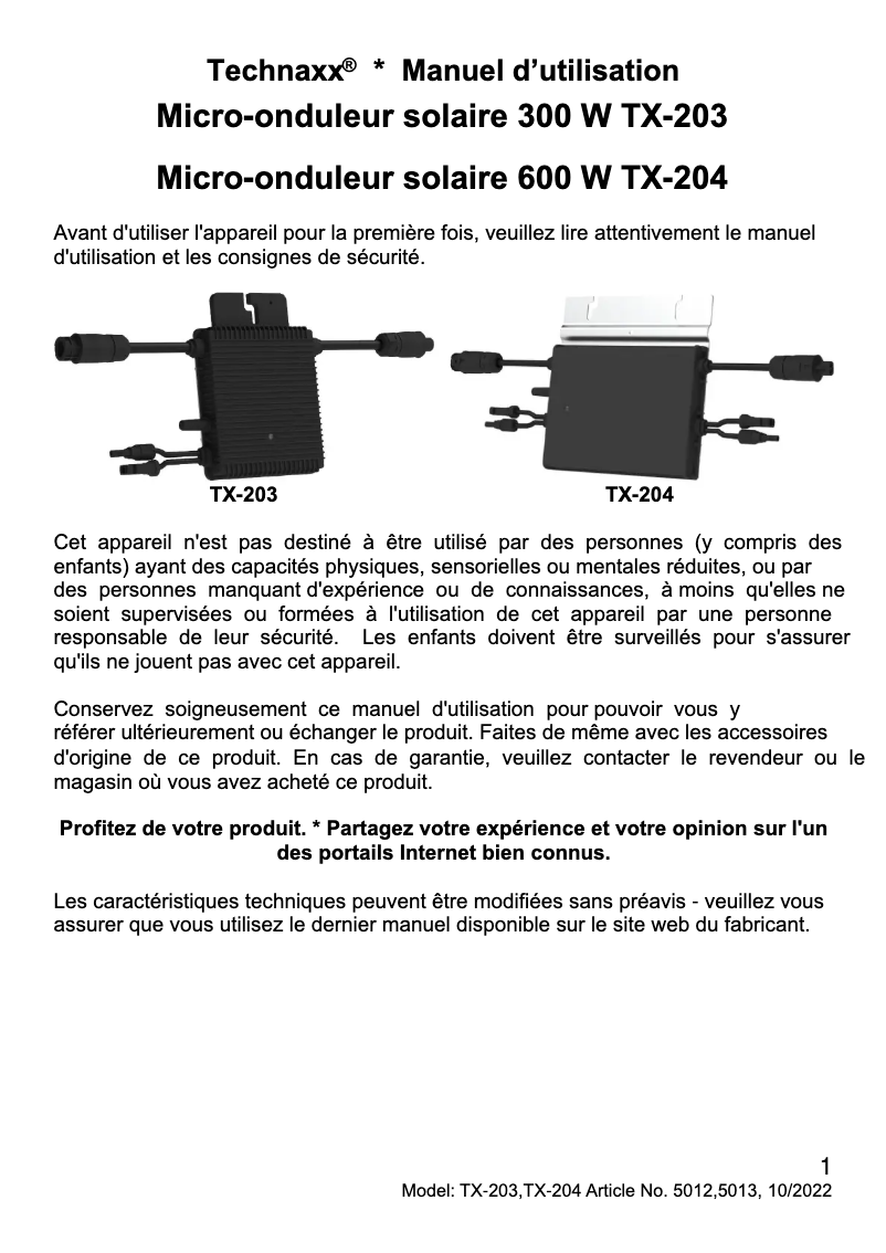 Page 1 de la notice Manuel utilisateur Technaxx TX-200
