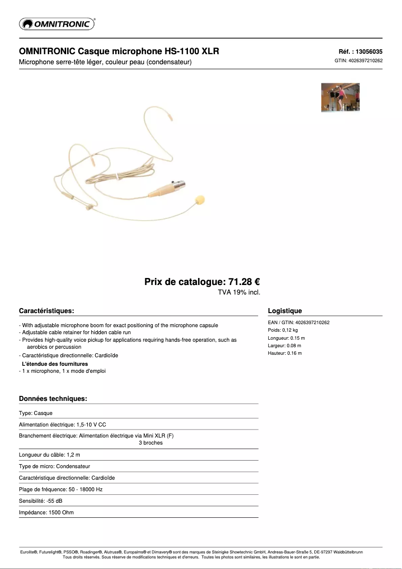 Image de la première page du manuel de l'appareil HS-1100 XLR