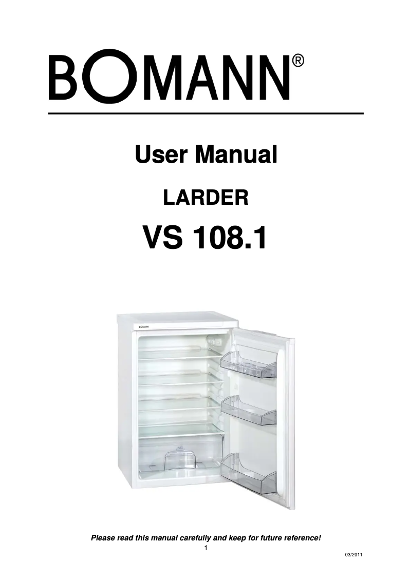 Page 1 de la notice Manuel utilisateur Bomann VS 108.1