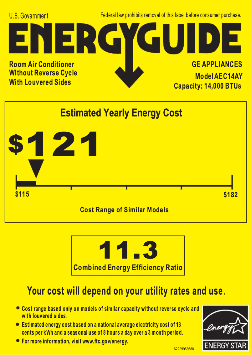 Page 1 de la notice Label énergétique GE AEC14AY