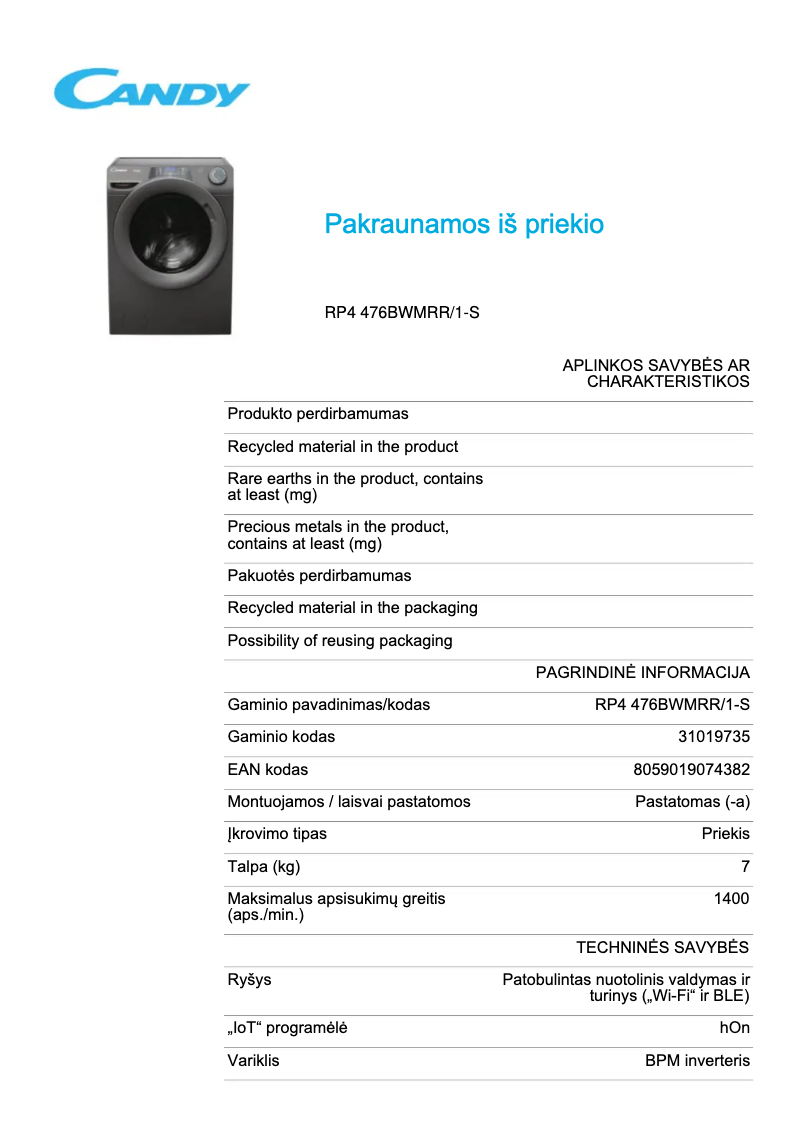 Image de la première page du manuel de l'appareil RP4 476BWMRR/1-S