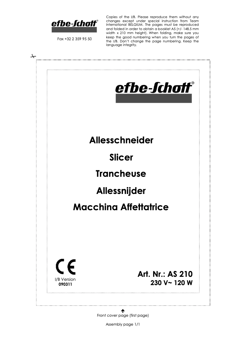 Page 1 de la notice Manuel utilisateur Efbe-Schott AS 210