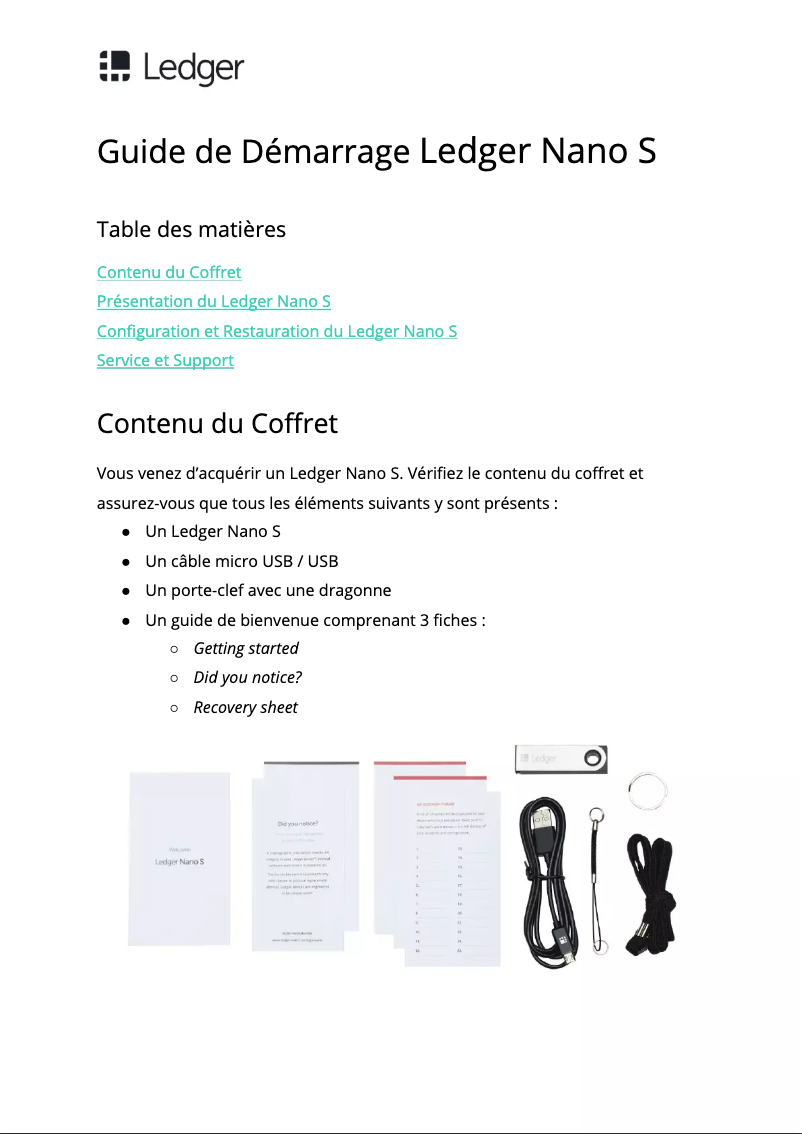 Page n°1 - Guide de démarrage rapide Ledger Nano S
