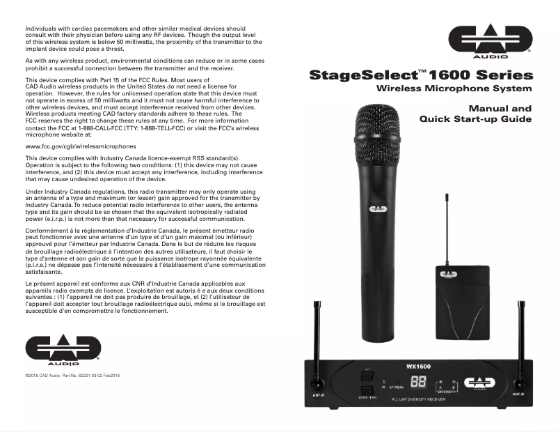 Page 1 de la notice Manuel utilisateur CAD Audio WX1600