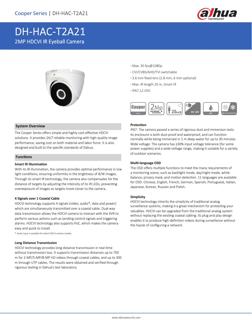 Page n°1 - Fiche technique Dahua Technology HAC-T2A21