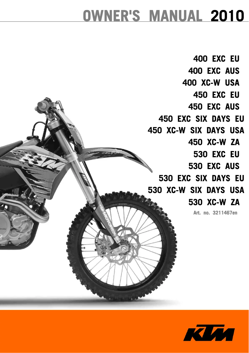 Page 1 de la notice Manuel utilisateur KTM 400 XC-W (2010)