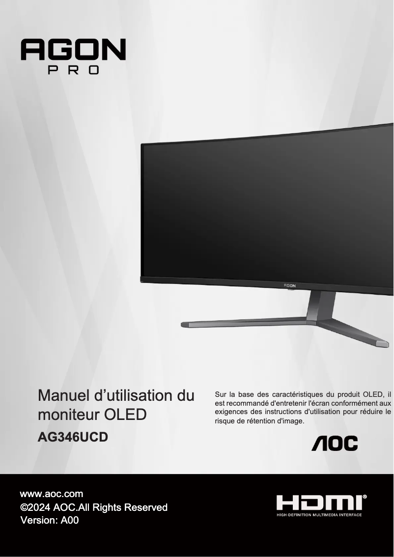 Page 1 de la notice Manuel utilisateur AOC AGON Pro AG346UCD