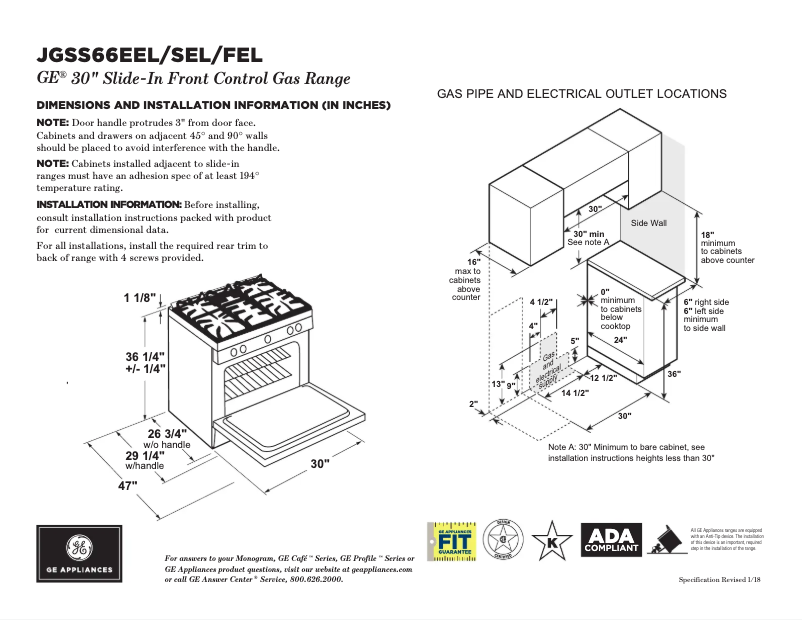 Page n°1 - Fiche technique GE JGSS66FELDS