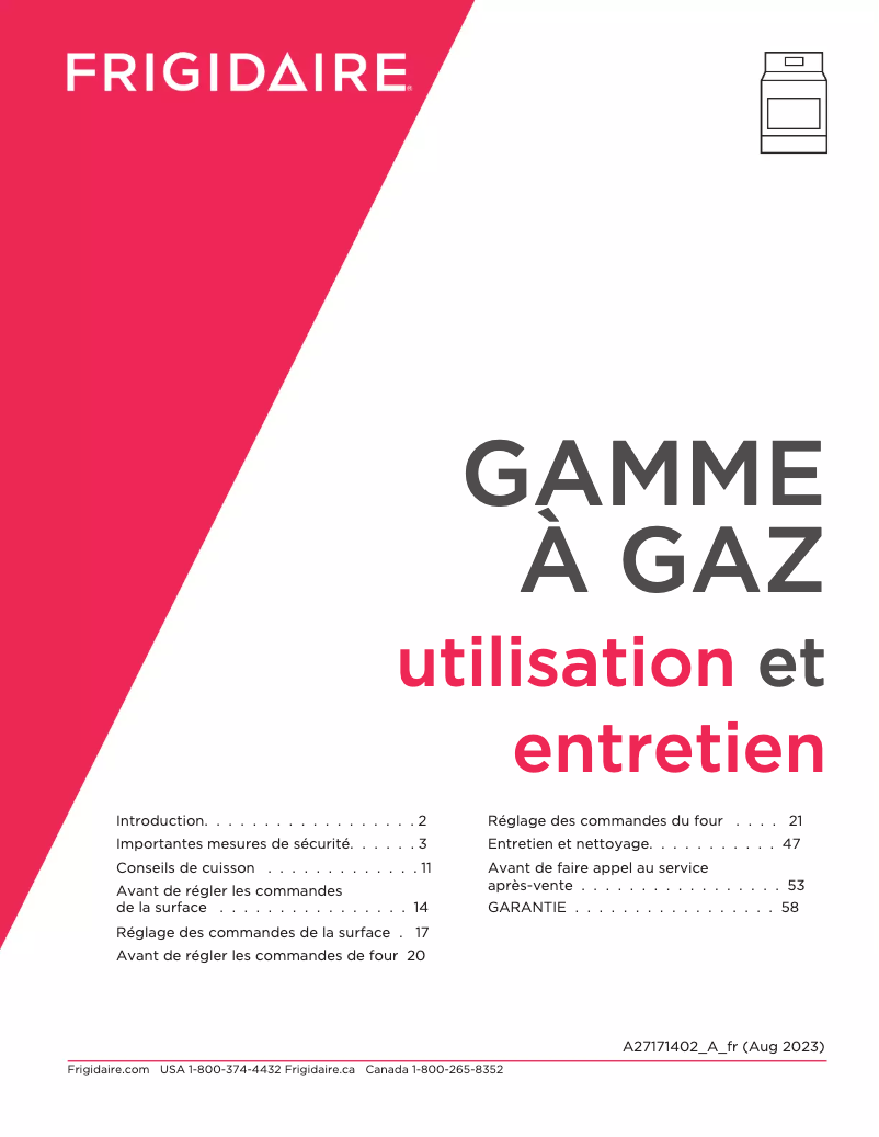 Page n°1 - Manuel utilisateur Frigidaire GCRG3060BD