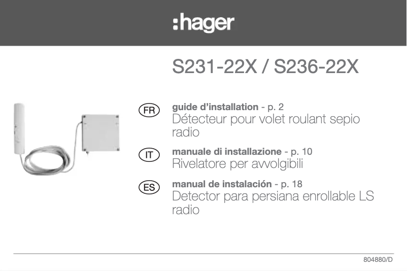 Page n°1 - Instructions / montage Hager S236-22X