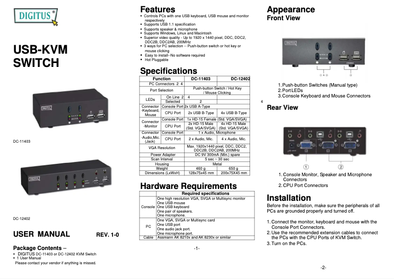 Image de la première page du manuel de l'appareil DC-11403