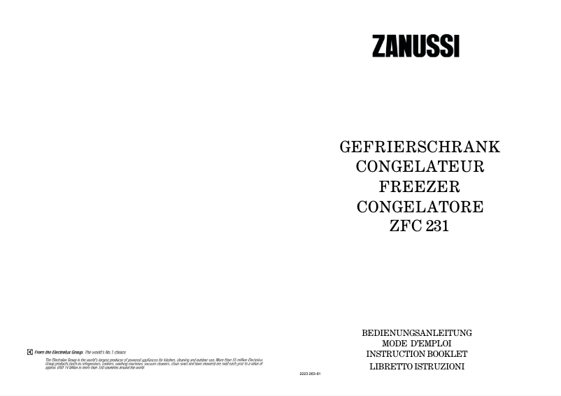 Page 1 de la notice Manuel utilisateur Zanussi ZFC 231
