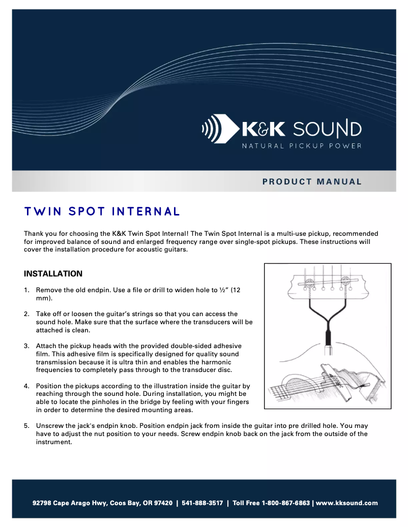 Page 1 de la notice Manuel utilisateur K&K Sound Twin Spot Internal