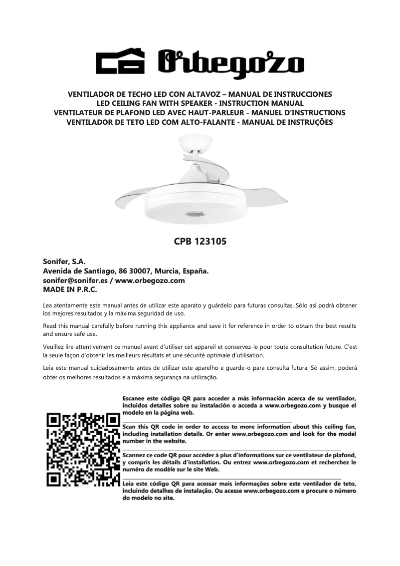 Page n°1 - Manuel utilisateur Orbegozo CPB 123105