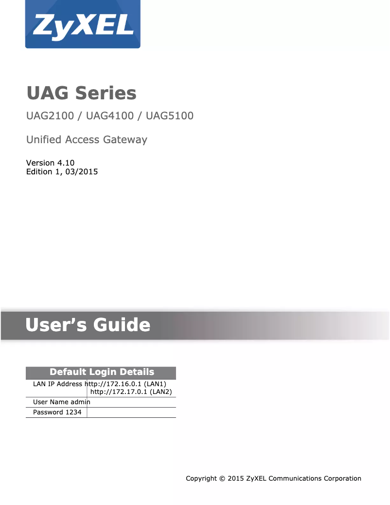 Page n°1 - Manuel utilisateur ZyXEL UAG4100