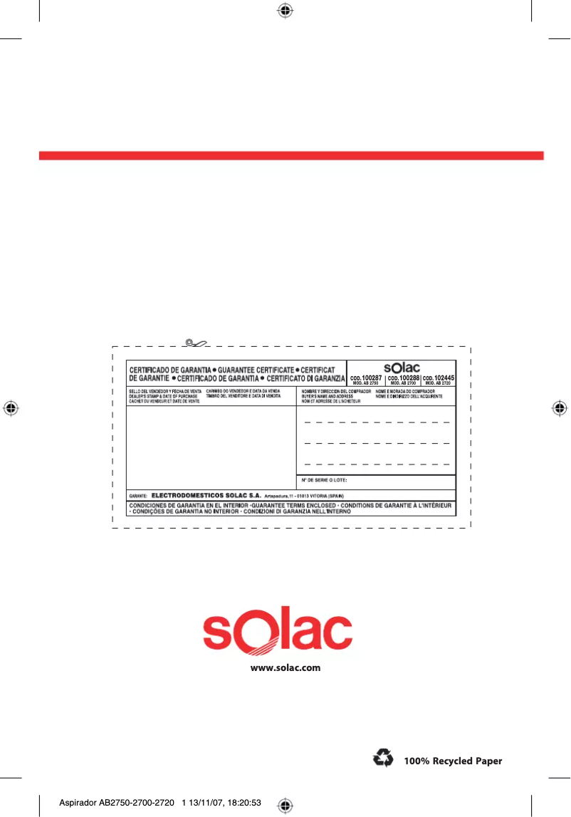 Page n°1 - Manuel utilisateur Solac AB2750