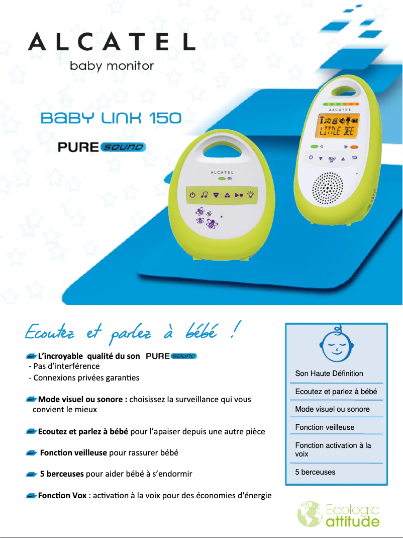 Page 1 de la notice Fiche technique Alcatel Baby Link 150