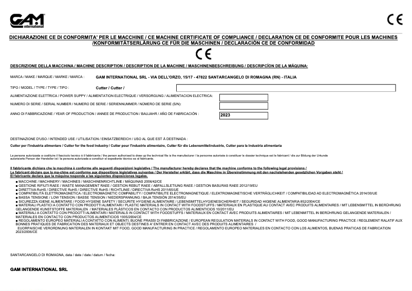 Page 1 de la notice Manuel utilisateur GAM Cutter Pratic 415005