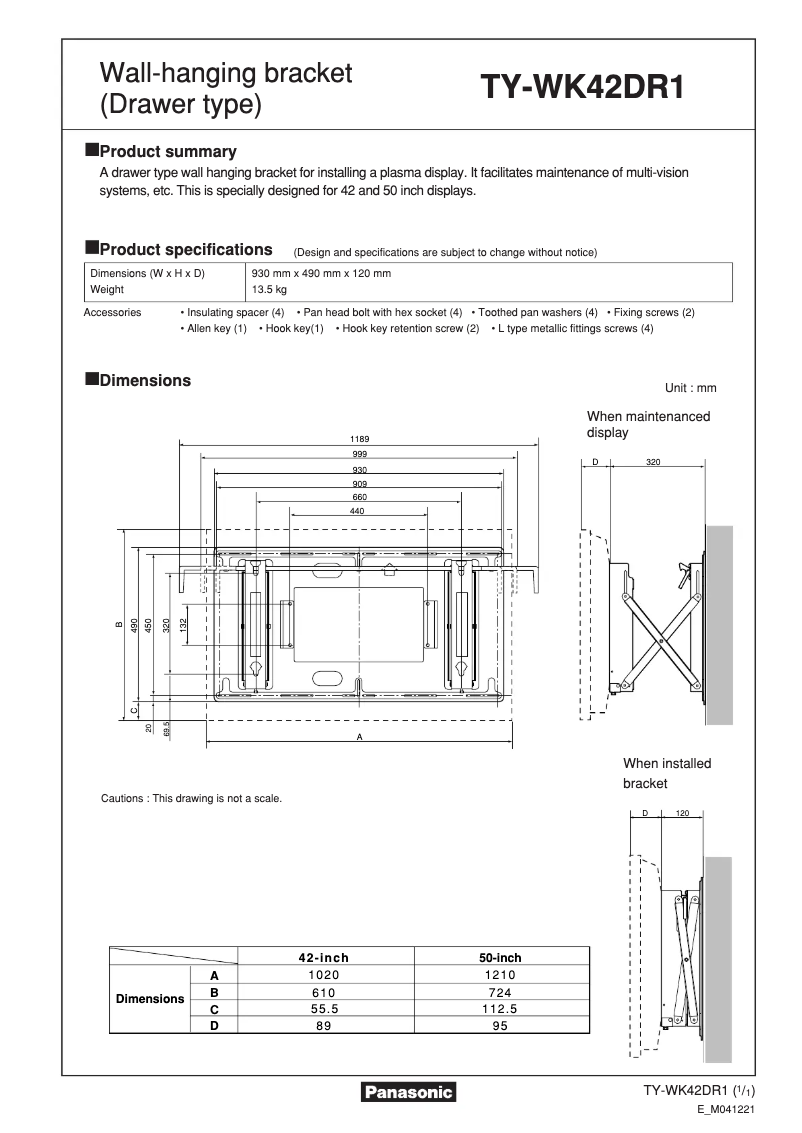 Page 1 de la notice Manuel utilisateur Panasonic TY-WK42DR1