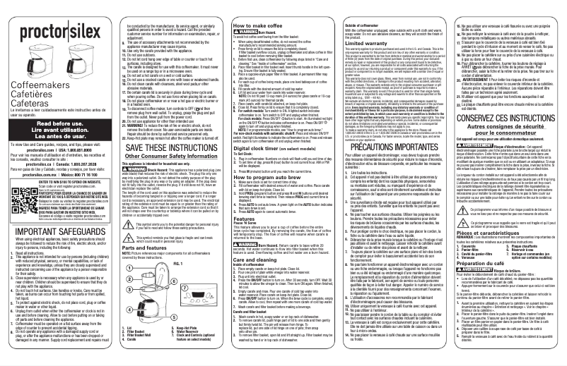 Page 1 de la notice Manuel utilisateur Proctor Silex 43501