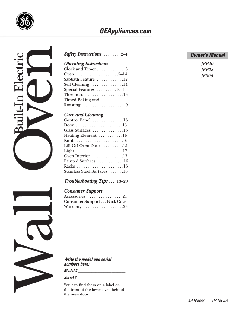 Página 1 del manual Manual de usuario GE JRP20WJWW