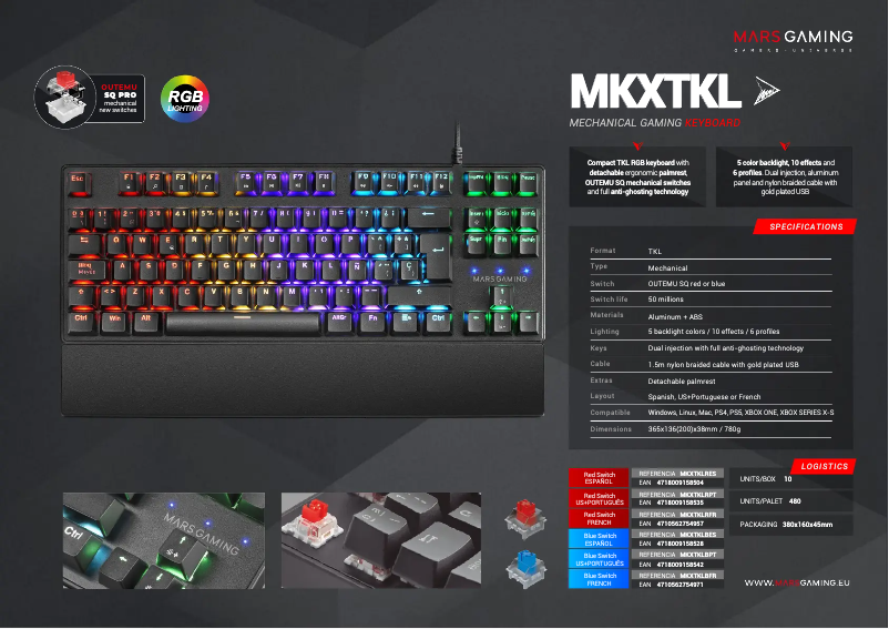 Page 1 de la notice Fiche technique Mars Gaming MKXTKL