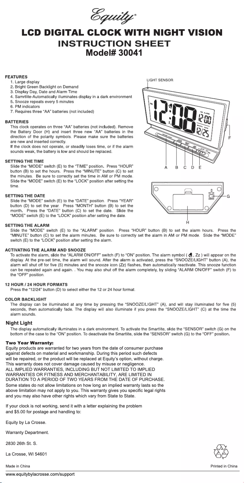 Page 1 de la notice Manuel utilisateur Equity 30041