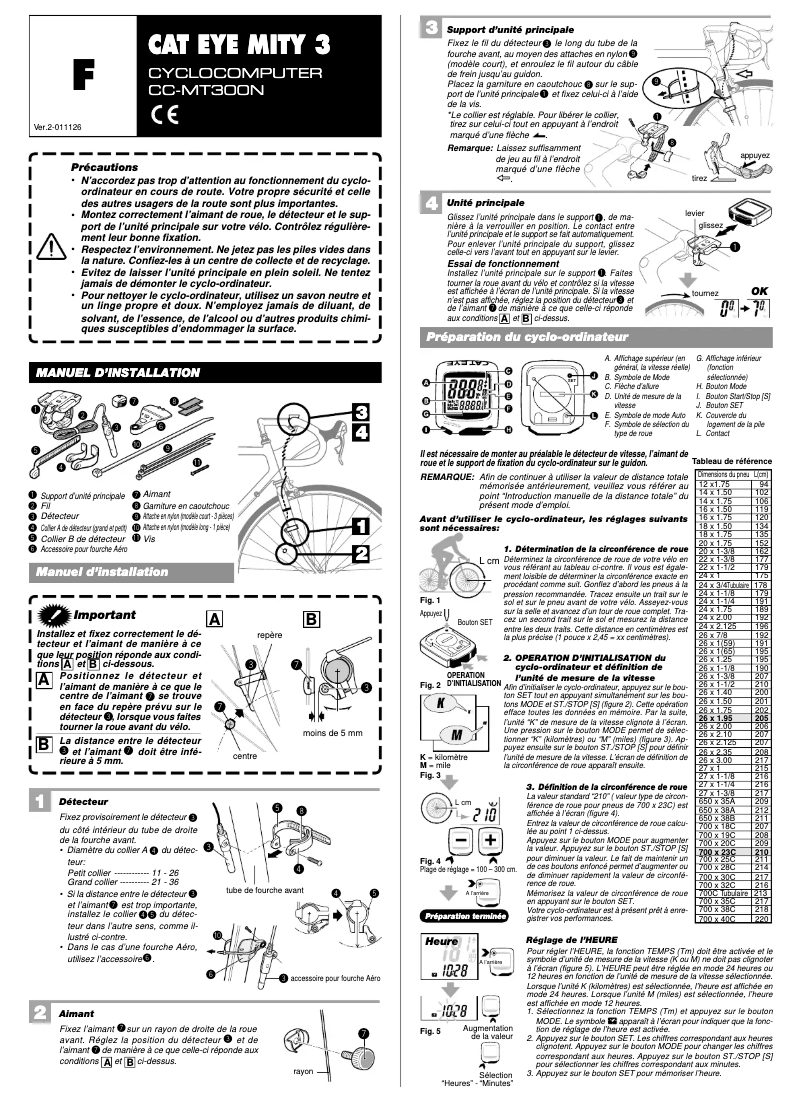 Page 1 de la notice Manuel utilisateur Cateye Mity 3 CC-MT300