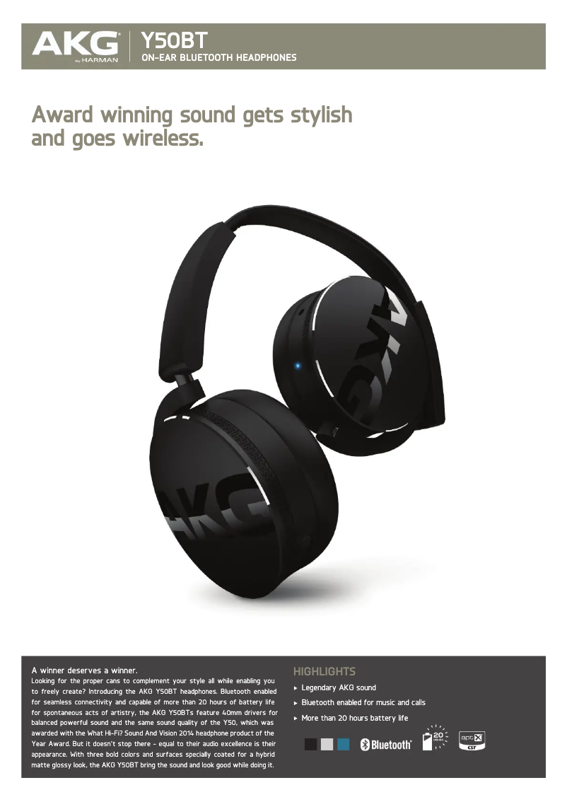 Page 1 de la notice Fiche technique AKG Y50BT