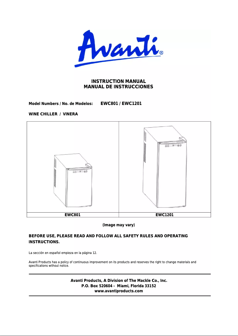 Página 1 del manual Manual de usuario Avanti EWC1201