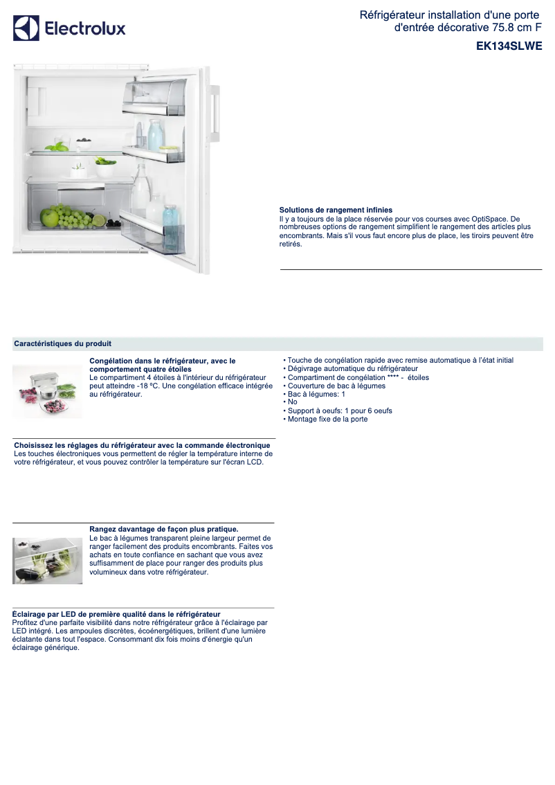 Page n°1 - Fiche technique Electrolux EK134SLWE