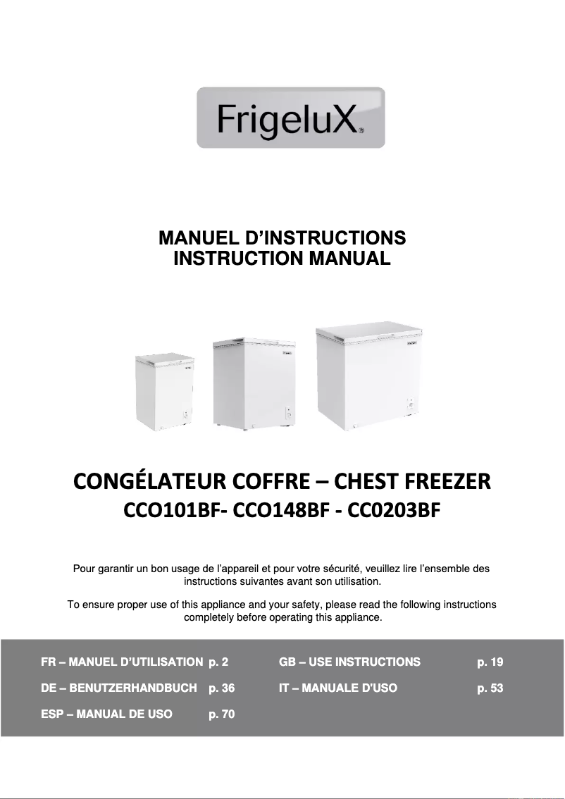 Page n°1 - Manuel utilisateur FrigeluX CCO101BF
