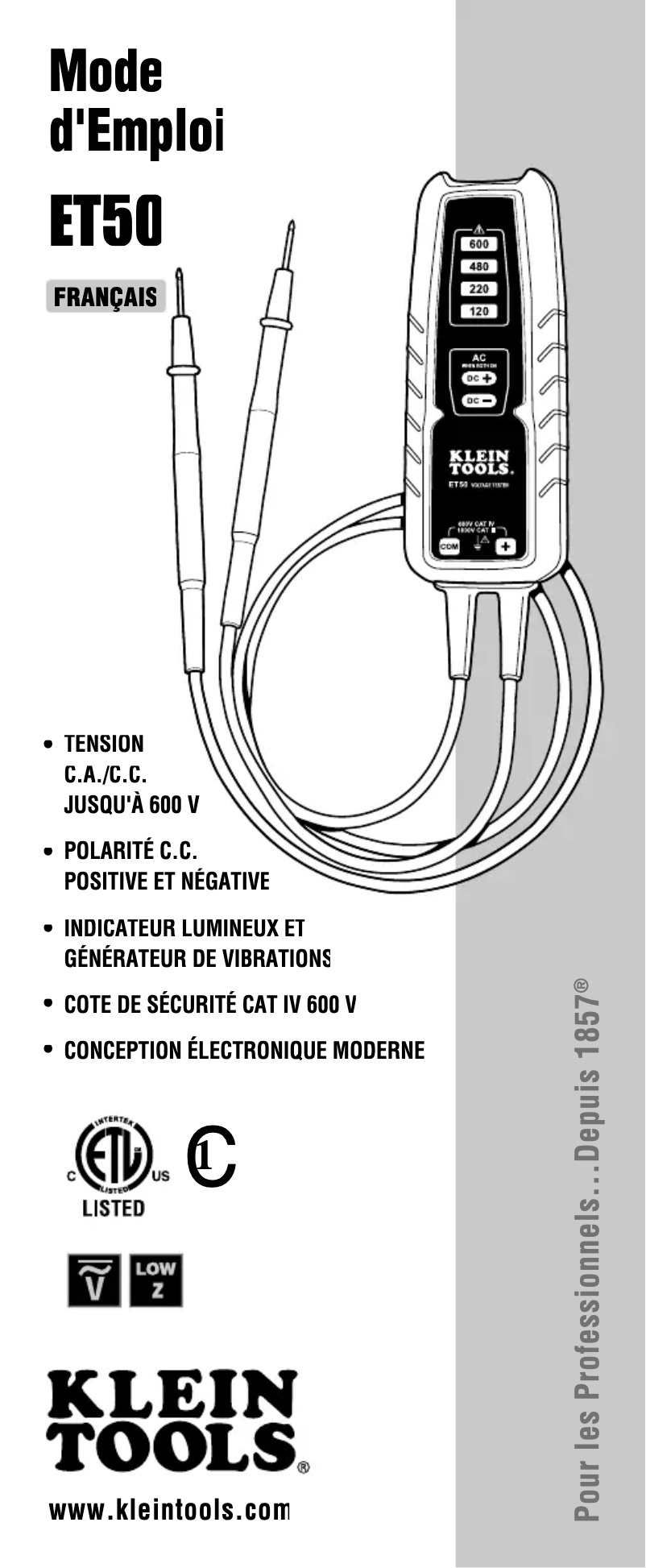 Page n°1 - Manuel utilisateur Klein Tools ET50