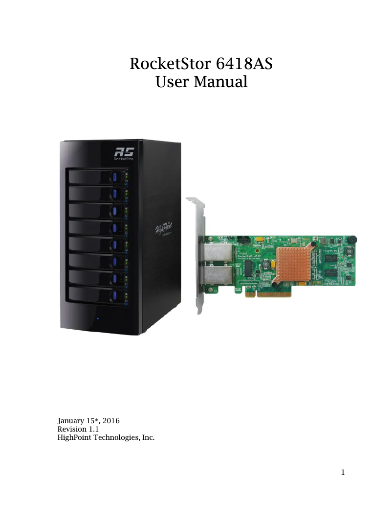 Página 1 del manual Manual de usuario Highpoint RocketStor 6418AS