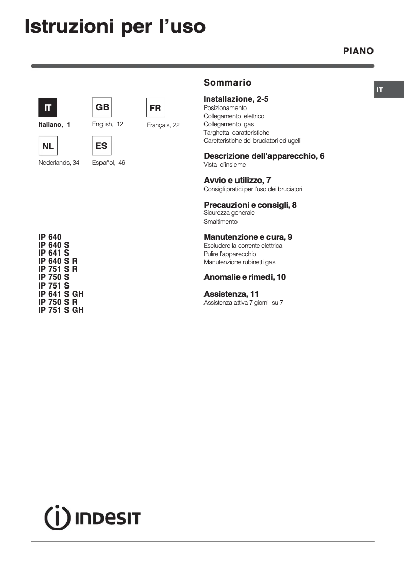 Page n°1 - Manuel utilisateur Indesit IP 751 S AV R