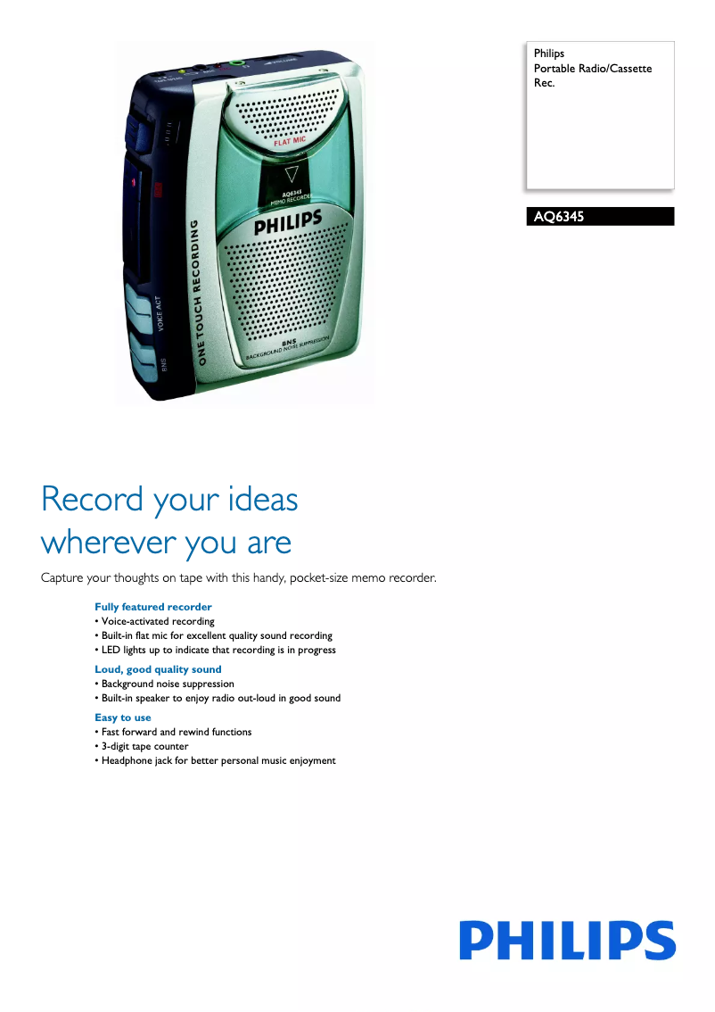 Page 1 de la notice Brochure Philips AQ6345