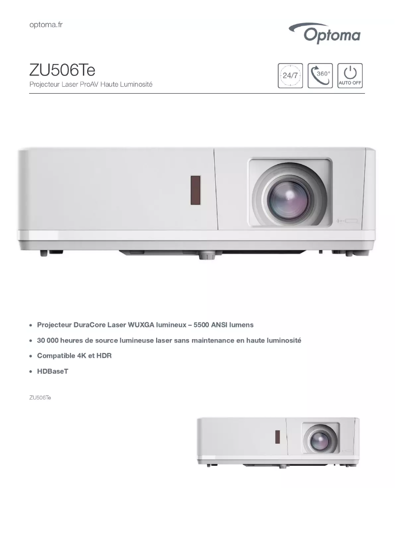 Page 1 de la notice Fiche technique Optoma ZU506Te