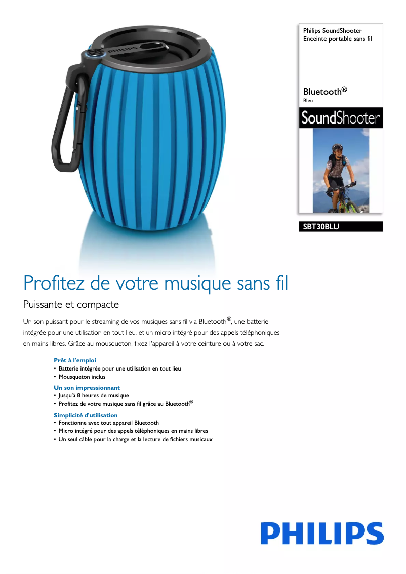 Page 1 de la notice Fiche technique Philips SoundShooter SBT30