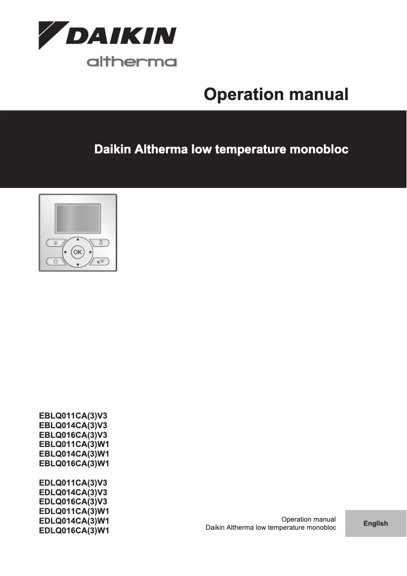 Page 1 de la notice Manuel utilisateur Daikin Altherma EBLQ014CA3V3