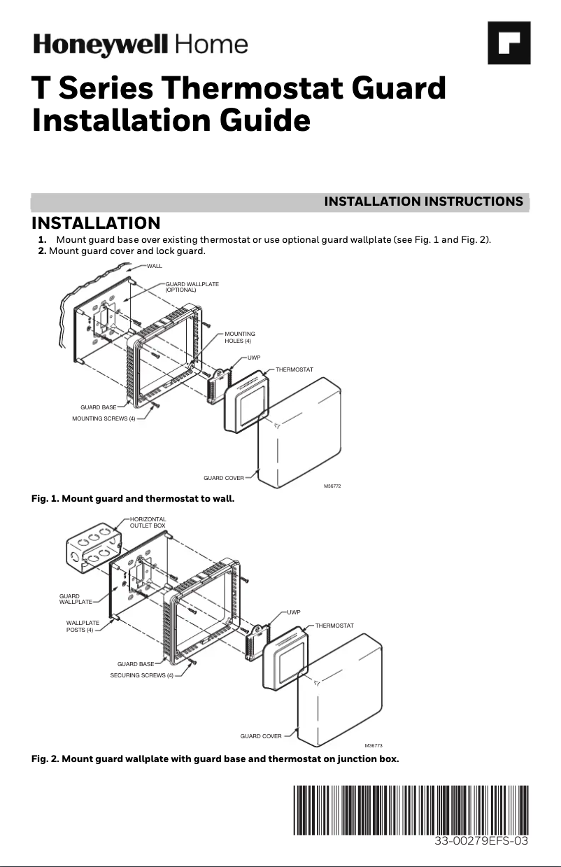 Page 1 de la notice Guide d'installation Honeywell TH6220WF2006/U