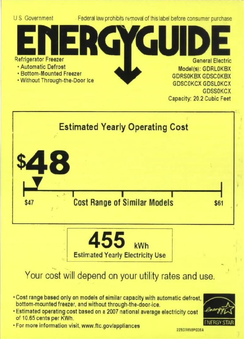 Page n°1 - Label énergétique GE GDSC0KCXWW