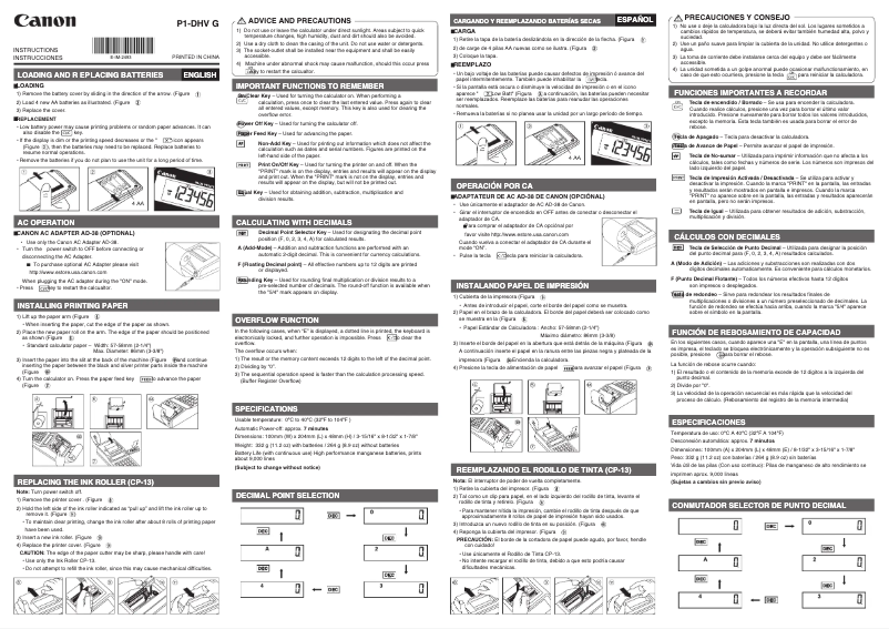 Page 1 de la notice Manuel utilisateur Canon P1-DHV G