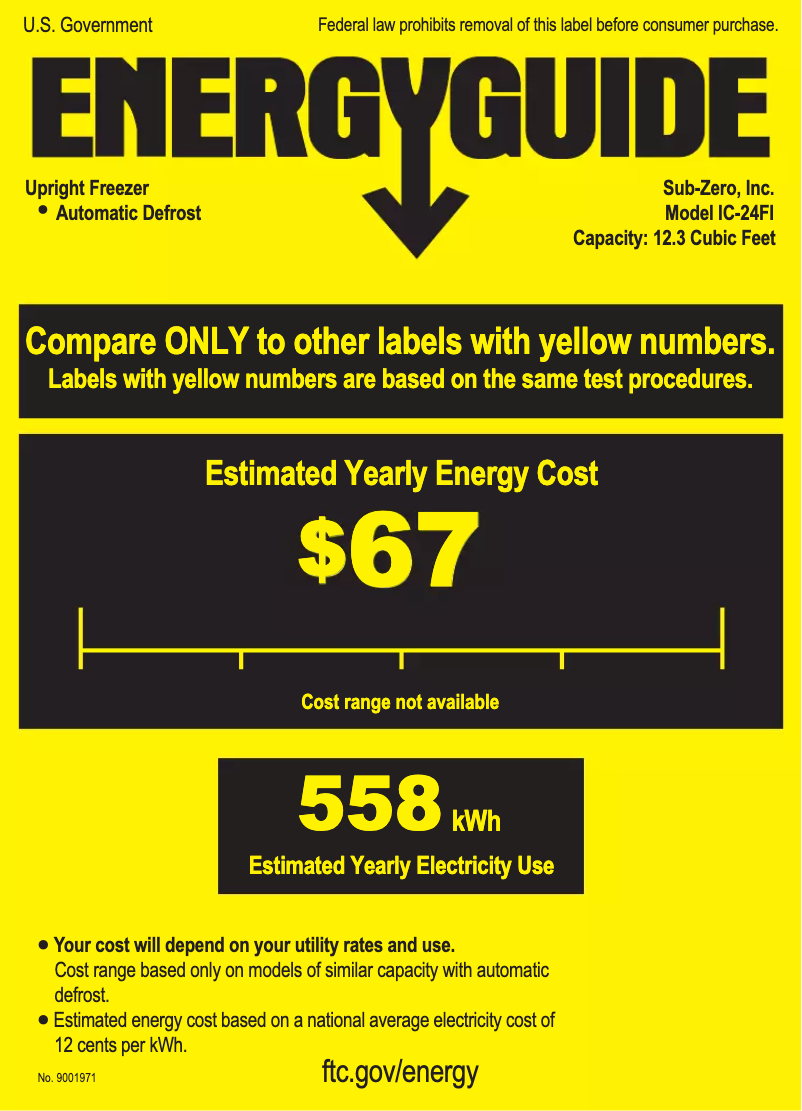 Page 1 de la notice Label énergétique Sub-Zero IC-24FI-RH
