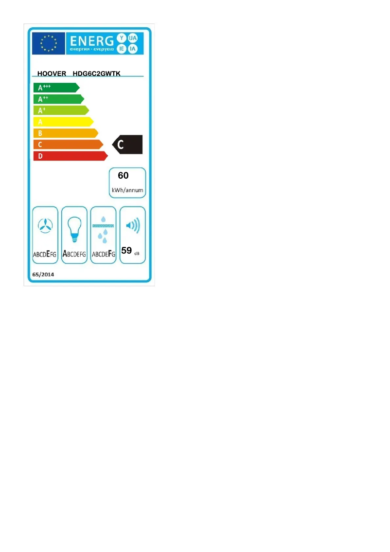 Page n°1 - Label énergétique Hoover HDG6C2GWTK